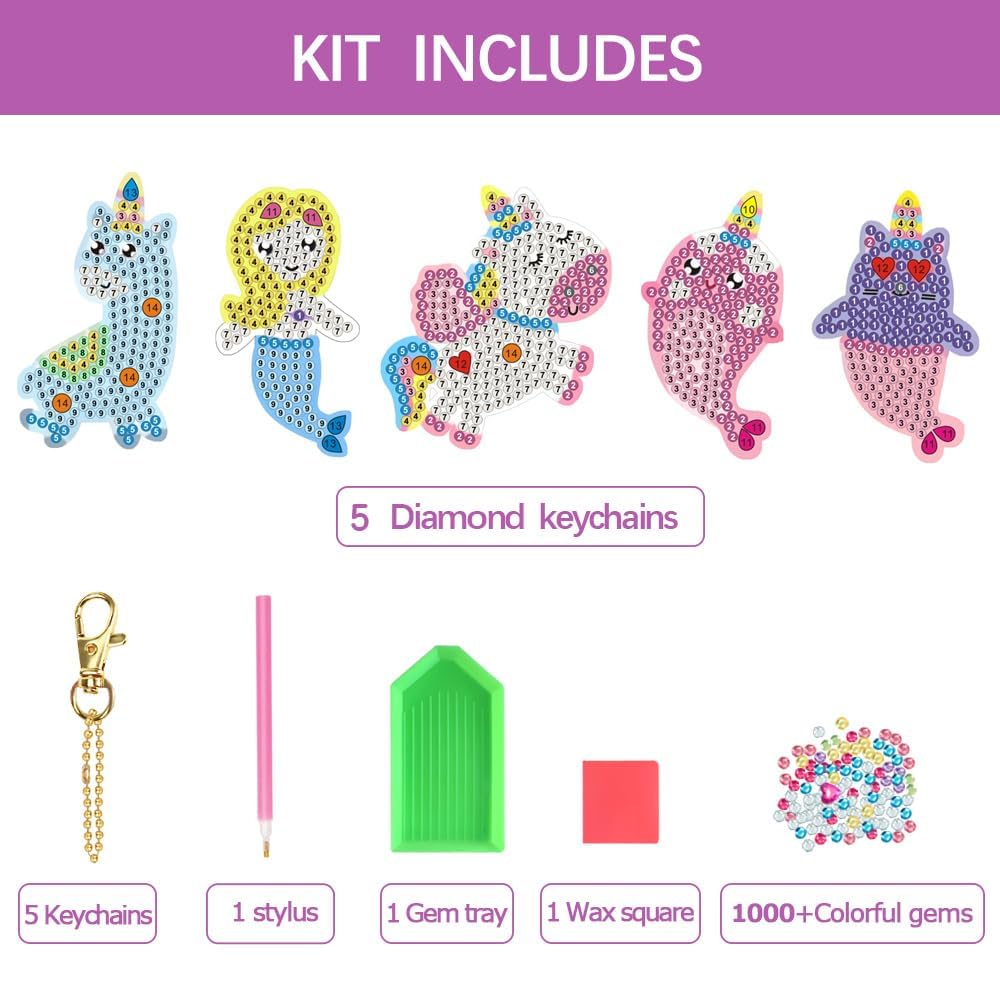 Arts and Crafts for Kids Ages 8-12 - Make Your Own GEM Keychains - 5D Diamond Art Painting by Numbers Kits Girls Kids Ages 3-5 4-6 6-8 Toys Birthday Easter Basket Stuffers Christmas Stocking Gifts