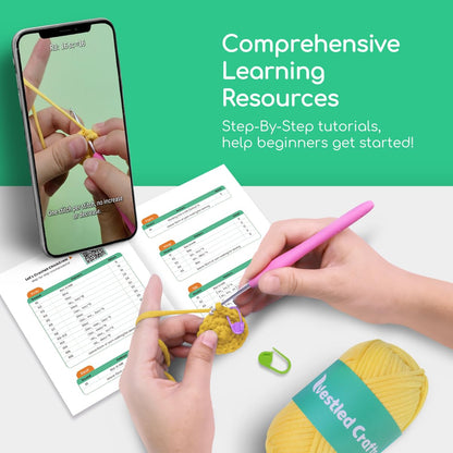 Beginners Crochet Kit, Amigurumi Crochet Animal Kit, Easy Learn to Crochet with Step-by-Step Video Tutorials, 3PCS The Chick Family for Kids & Adults