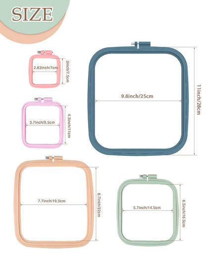 5 Pieces 5 Sizes Square Embroidery Hoops, ABS Plastic Embroidery Hoops for DIY Embroidery Craft