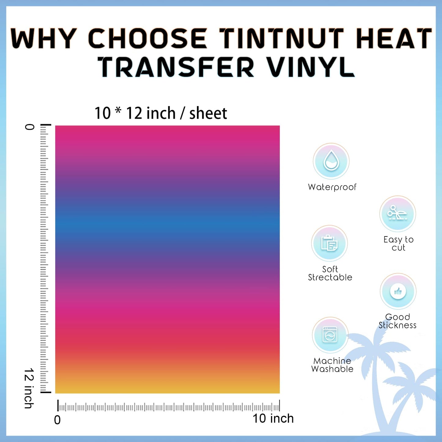 Gradient Heat Transfer Vinyl - 12 Sheets 12 x 10 Inches Bright Ombre Heat Transfer Vinyl Rainbow HTV for T-Shirts DIY Patterned HTV Vinyl Compatible with Sillhoutte Cameo and Cricut