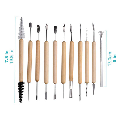19Pcs Pottery Tools Clay Sculpting Carving Tool Set Contains Most Essential Wooden Clay Tools for Potters
