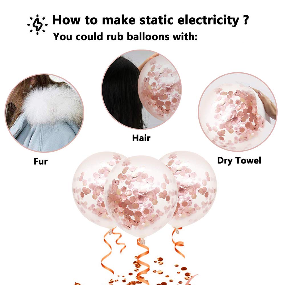 Rose Gold Confetti Latex Balloons, 60 Pack White Balloons 12 Inch with Gold Ribbon for Birthday Party, Wedding, Bridal Shower Decorations