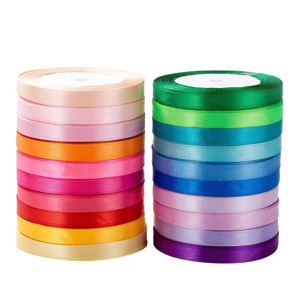 500 Yard Fabric Ribbon Satin Ribbon Rolls Silk Satin Roll, 25 Yard/Rolls, 20 Rolls, Satin Ribbon for Gift Package Wrapping Ribbon Bow Making Crafts Sewing Party Wedding, 2/5 Inch Wide