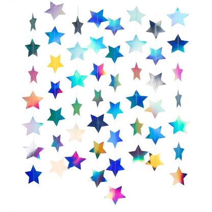 Star Garland Holographic Decor Party Streamers Twinkle Star Banner Backdrop for Wedding Baby Shower Birthday Party Decorations, 3" in Diameter, 20 Feet in Total