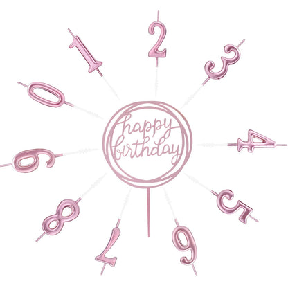 10-Piece Number Candles - Rose Gold, Glitter Cake Toppers for Wedding or Birthday Cakes