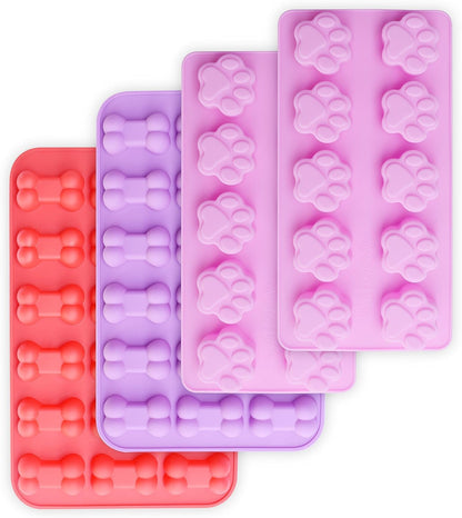 Puppy Dog Paw and Bone Silicone Molds, Non-Stick Food Grade Silicone Molds for Chocolate, Candy, Jelly, Ice Cube, Dog Treats (Puppy Paw Bone Set of 4PCS)