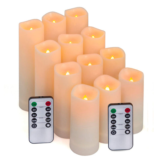 12pcs Flameless LED Candles Battery Operated with 10-Key Remote Timer, Outdoor Indoor Waterproof Electric Lights, Warm Flickering Glow for Cozy & Romantic Home/Wedding/Holiday Décor