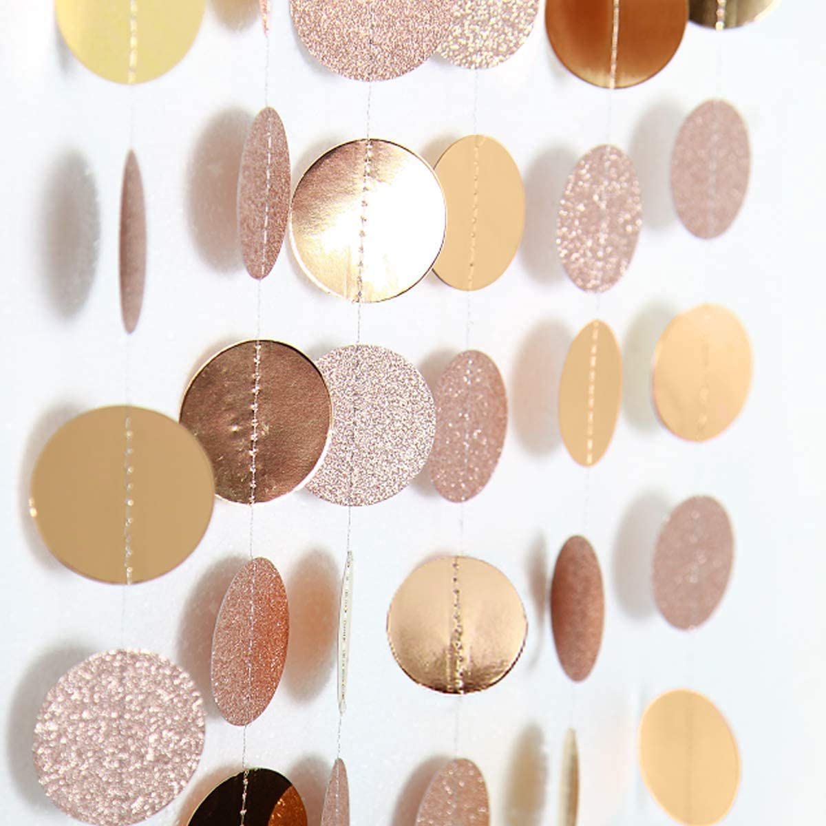 Champagne Gold Birthday Decorations Glitter Dot Garland Circle Streamers Banner Backdrop Baby Showers Bridal Showers Christmas New Year Eve Anniversaries Graduations Holiday Parties Decor