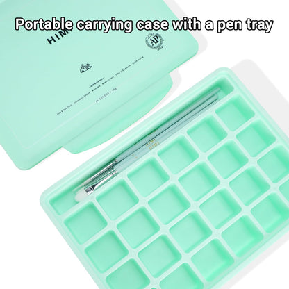 Gouache Paint Set, 24 Colors x 30ml Unique Jelly Cup Design with 3 Paint Brushes and a Palette in a Carrying Case, Non-Toxic Gouache Paint Perfect for Artists, Students(Green)