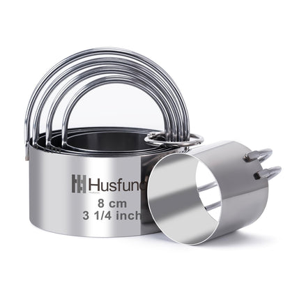 Biscuit Cutter Set Round Cookie Cutters with Handle 5 Pieces Stainless Steel Circle Professional Baking Dough Tools for Cake