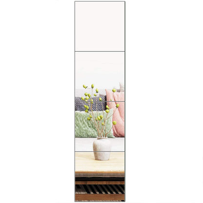 Full Length Wall Mirror Tiles, 12" x 12" x 4Pcs Frameless Wall Mounted Mirror Glass Wall Mirror for Home Gym, Door, Bedroom, Living Room