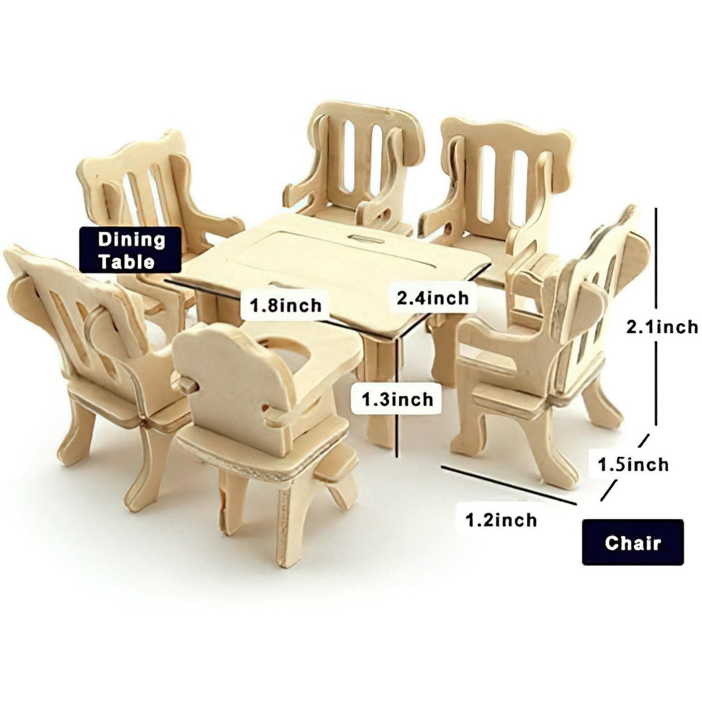 DIY Wooden Dollhouse Furniture Set, 3D Puzzle Miniature Room Accessories, Natural Wood