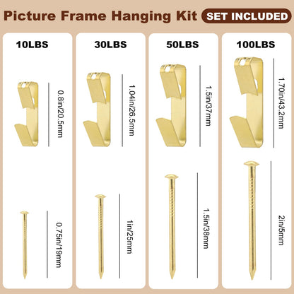 350PCS Picture Hanging Kit, Heavy Duty Photo Frame Hangers with Sawtooth Hardware, D Rings, Nails, Level, Screws, Steel Wire for Picture, Painting, Mirror, Wall Art Mounting