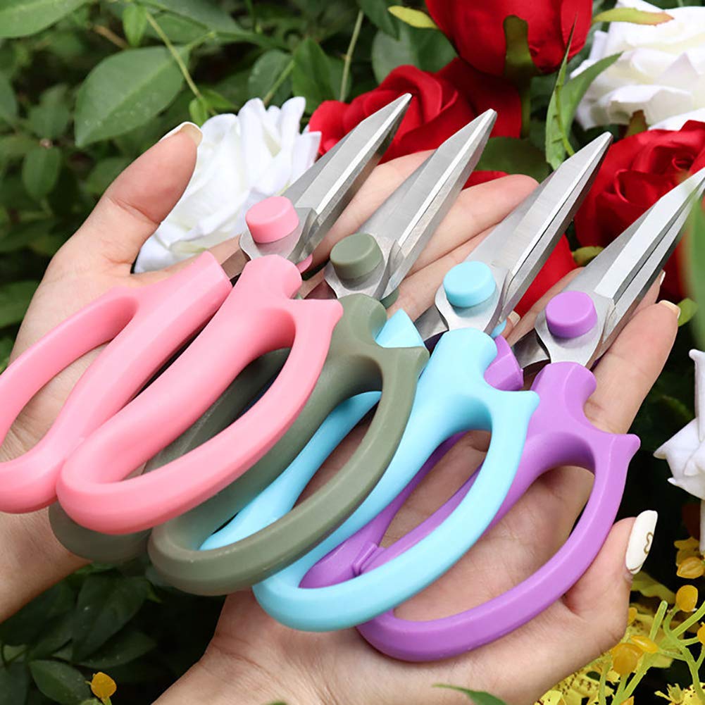 Flower Scissors, Premium Thickened Stainless Steel Floral Shears, Strong Pruner for Flowers, Branches and Leaves (Grey Green Slender)