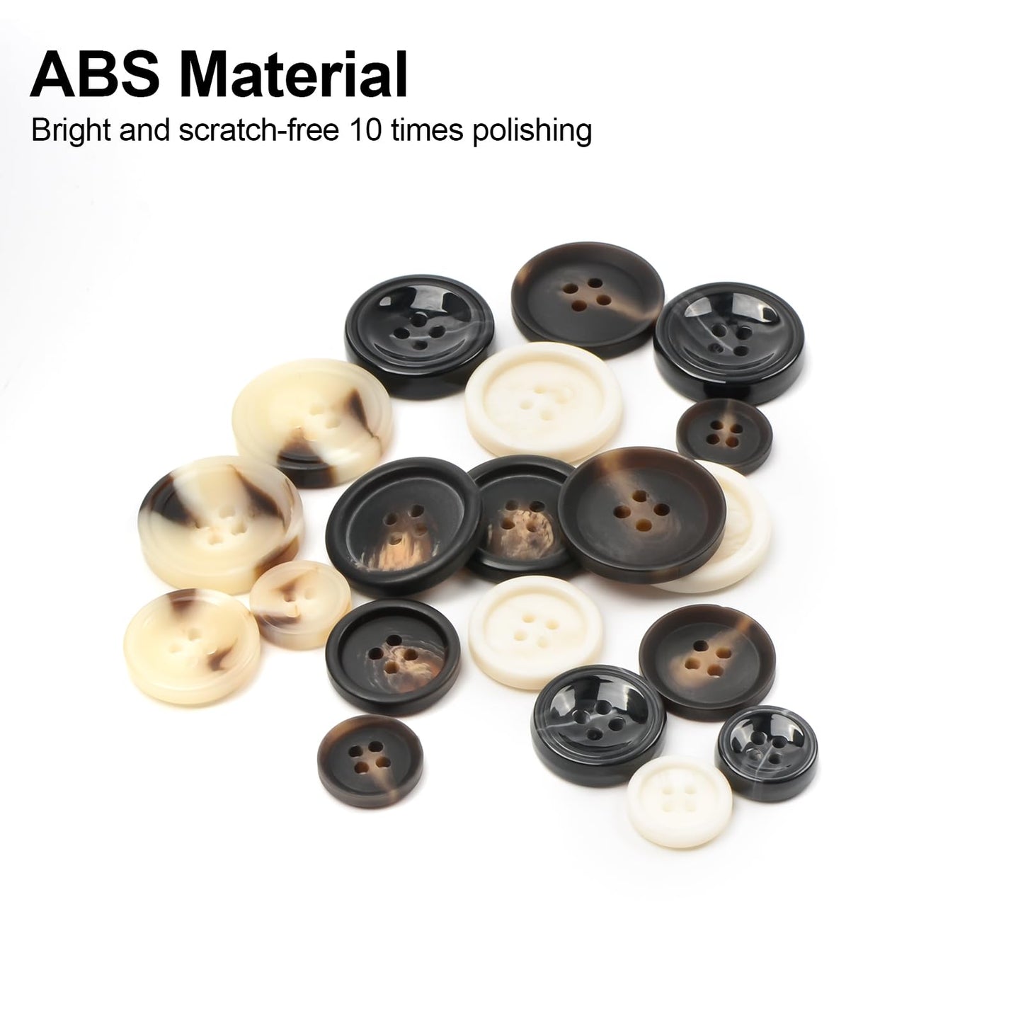 110Pcs Mixed Sewing Buttons, 4-Hole Craft Round Blazer Buttons, 5 Color 3 Size (15mm, 20mm, 25mm) Suit Coats Resin Button, Suitable for Variety Clothing Sewing, DIY Craft (Black & White)