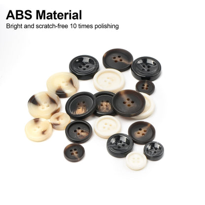 110Pcs Mixed Sewing Buttons, 4-Hole Craft Round Blazer Buttons, 5 Color 3 Size (15mm, 20mm, 25mm) Suit Coats Resin Button, Suitable for Variety Clothing Sewing, DIY Craft (Black & White)