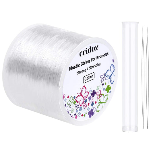 Stretchy String for Bracelets, Cridoz 0.5mm Clear Elastic String Stretch Cord Bracelet String with 2 Pcs Beading Needles for Seed Beads, Pony Beads, Bracelets and Jewelry Making