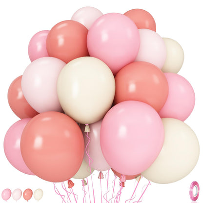 Pink Bow Balloons, 35PCS Light Pastel Pink Cream Balloon, Dusty Blush Pink Beige Balloons for Girls Women Birthday Wedding Bridal Baby Shower Boho Princess Coquette Theme Party Decorations Supplies