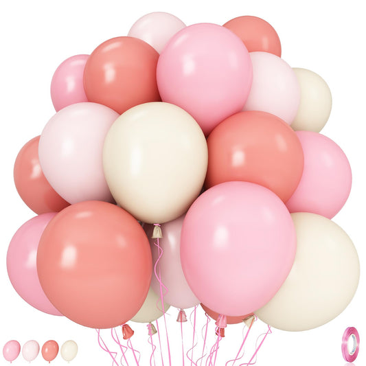 Pink Bow Balloons, 35PCS Light Pastel Pink Cream Balloon, Dusty Blush Pink Beige Balloons for Girls Women Birthday Wedding Bridal Baby Shower Boho Princess Coquette Theme Party Decorations Supplies