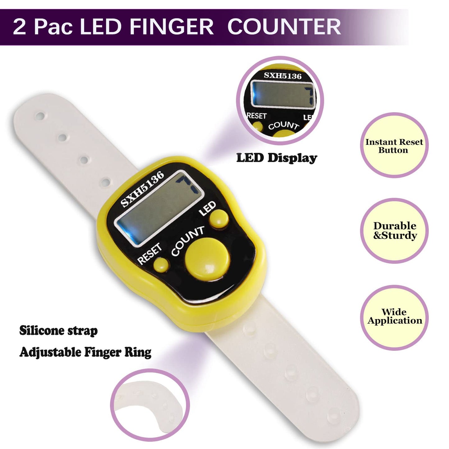 Counters 2 Pcs LED Digital Row Counter and Stitch Markers 50 Pcs Crochet Stitch Markers for Knitting Sewing Stitching Weaving, Muslim Pray, Recording Sports Scoring, Lap Counting by ILouxNei