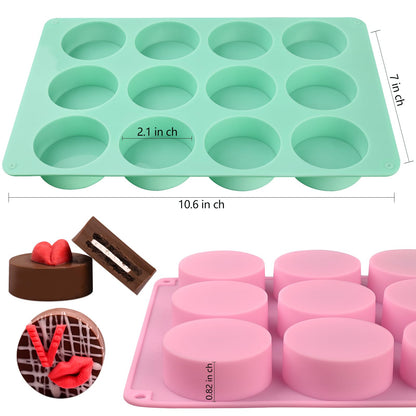 Round Chocolate Cookie Molds, New Size 12-Cavity Cylinder Chocolate Cover Cookie Silicone Molds for Candy Mini Cakes Jelly Baking（2 Pack）