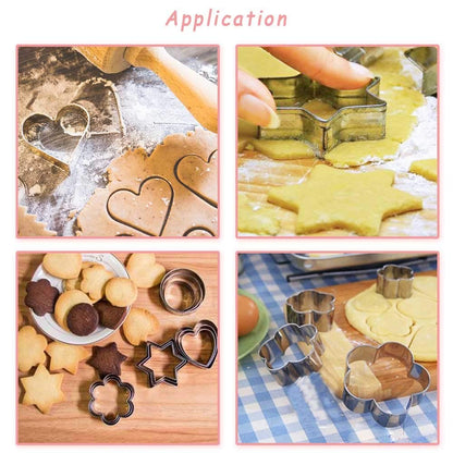 Cookie Cutters Shapes Baking Set, 12PCS Flower Round Heart Star Shape Biscuit Stainless Steel Metal Molds Cutters for Kitchen Baking Halloween Christmas