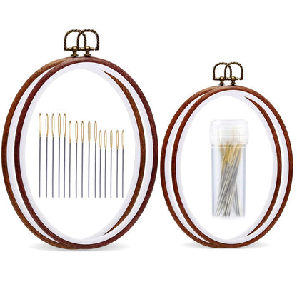 Embroidery Hoop, 7.5'' 9.2'' Oval Embroidery Hoop, Imitated Wood Display Frame with 30 Pieces Embroidery Needles, Embroidery Frame and Cross Stitch Hoop for Art Craft Sewing and Wall Hanging