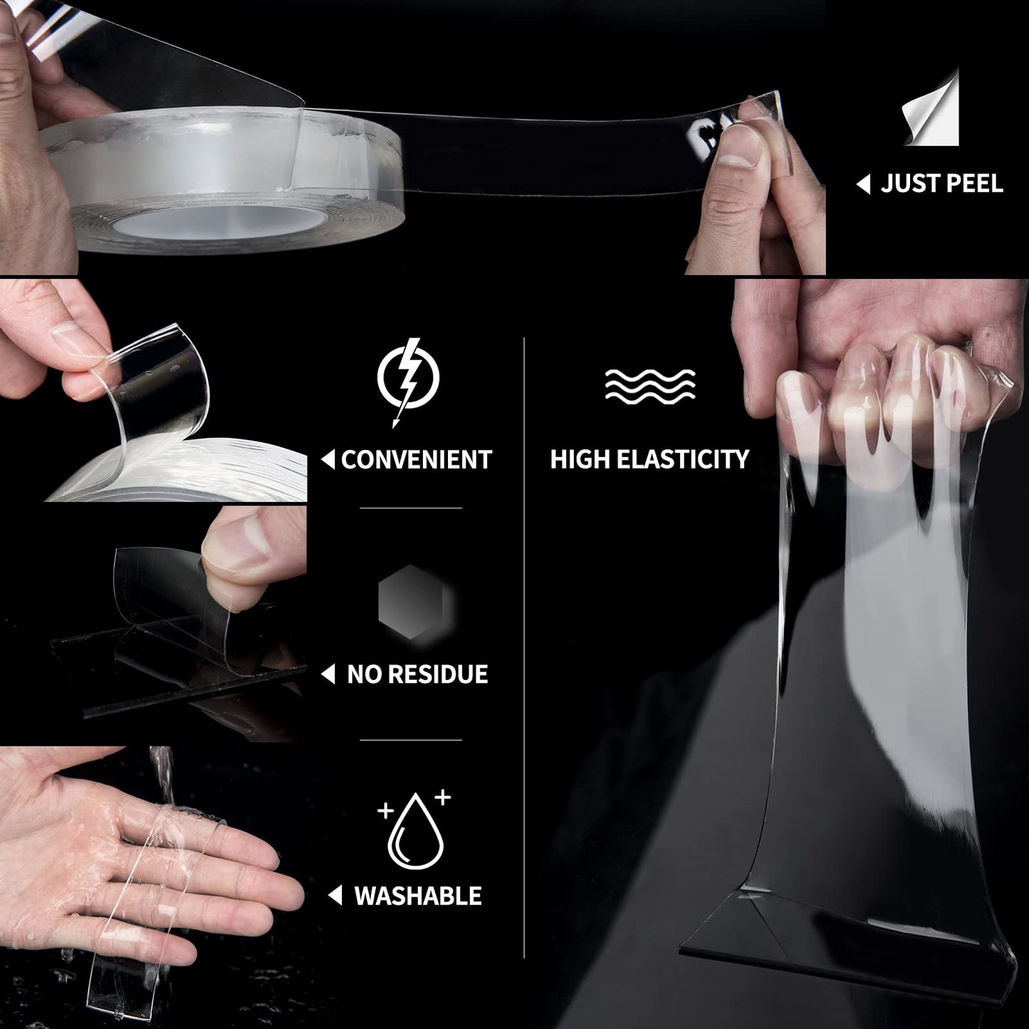 Double-Sided Mounting Tape (10FT), Multipurpose Removable Adhesive Foam Tape, Transparent, Household