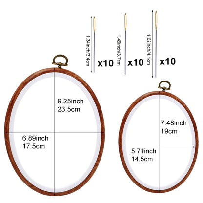 Embroidery Hoop, 7.5'' 9.2'' Oval Embroidery Hoop, Imitated Wood Display Frame with 30 Pieces Embroidery Needles, Embroidery Frame and Cross Stitch Hoop for Art Craft Sewing and Wall Hanging