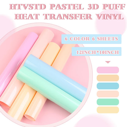 Puff Vinyl Heat Transfer -12'' x 10''6 Sheets Pastel 3D Puff HTV Iron On Vinyl Candy Color HTV Green Puff Heat Transfer Vinyl for T-Shirts