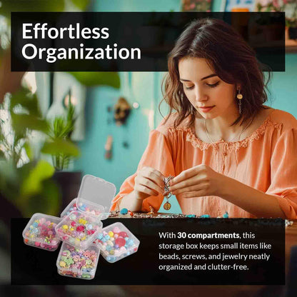 Bead Organizers Box 30Pcs Plastic Mini Clear Storage Cases with 1pcs Hinged Lid Rectangle Case, forJewelry Beading diamond painting Crafts Screws Small Parts of Containers