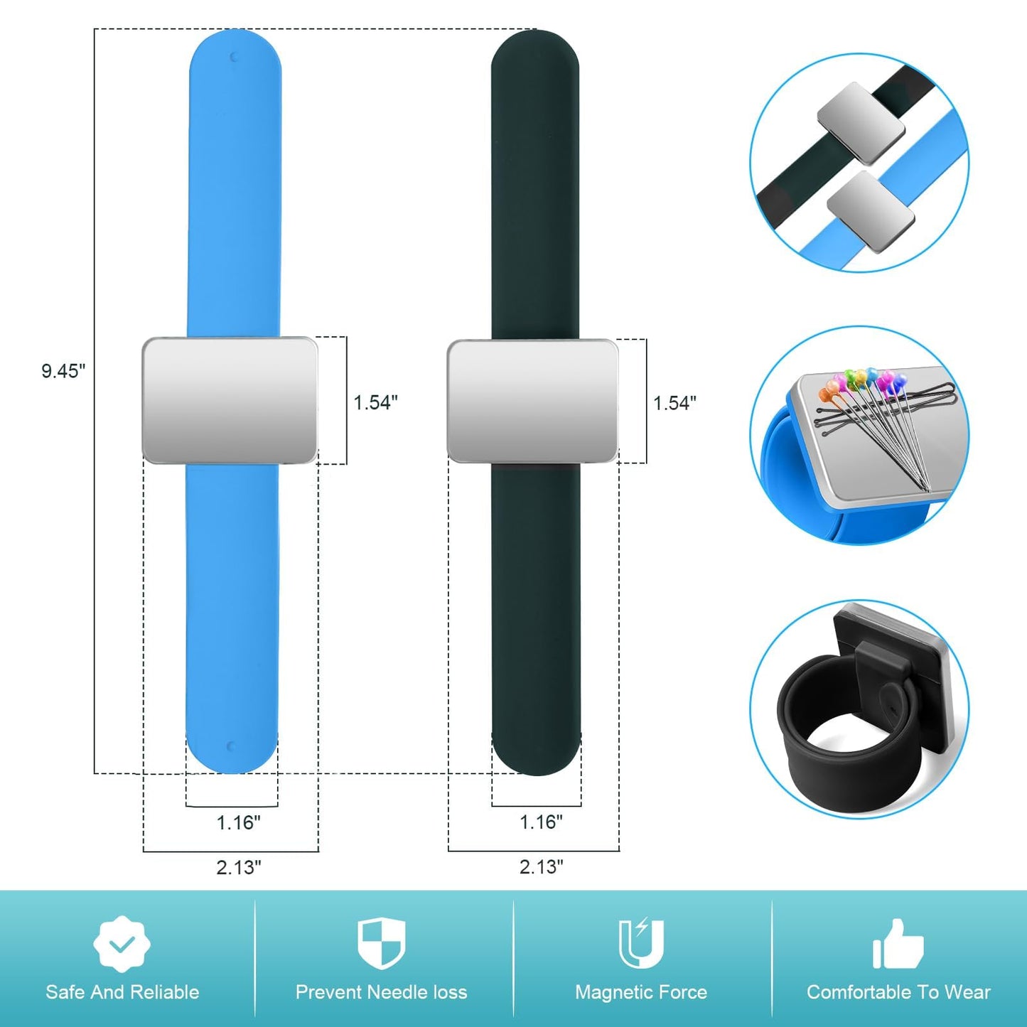 Sewing Kit - 216 Pcs, 2 Magnetic Wrist Pincushions, 200 Straight Pins, 10 Clips, 2 Seam Rippers, 1 Scissor