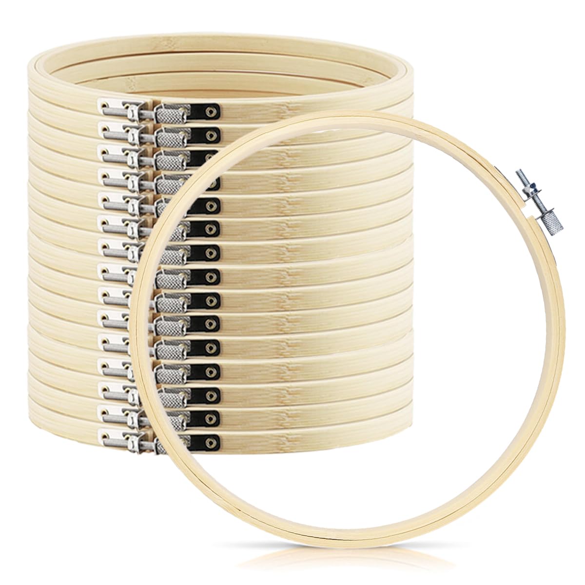 16 Pieces 8 Inch Embroidery Hoops, Bamboo Frame Circle Cross Stitch Hoop Ring Embroidery Hoops Set for Embroidery and Cross Stitch