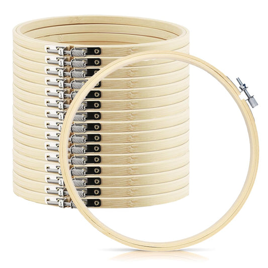16 Pieces 8 Inch Embroidery Hoops, Bamboo Frame Circle Cross Stitch Hoop Ring Embroidery Hoops Set for Embroidery and Cross Stitch