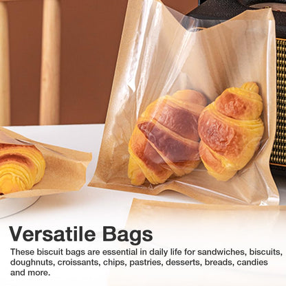 100 Pcs Bakery Bags with Window, 7.1 x 7.5 Inches Paper Sandwich & Donut Bags for Treat, Snack & Cookie Packaging (Brown)