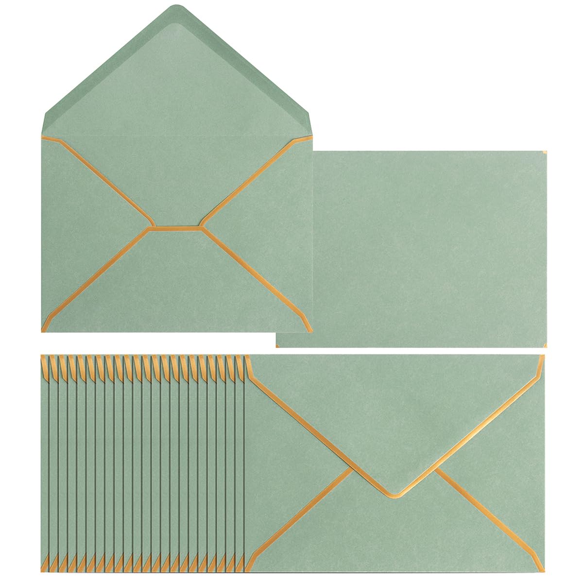 50 Pack Sage Green A7 Envelopes 5 x 7 Self-Adhesive V Flap Envelopes with Gold Border for Office, Greeting Card, Wedding, Graduation, Baby Shower, Parties, Invitations (Sage Green, 5x7)