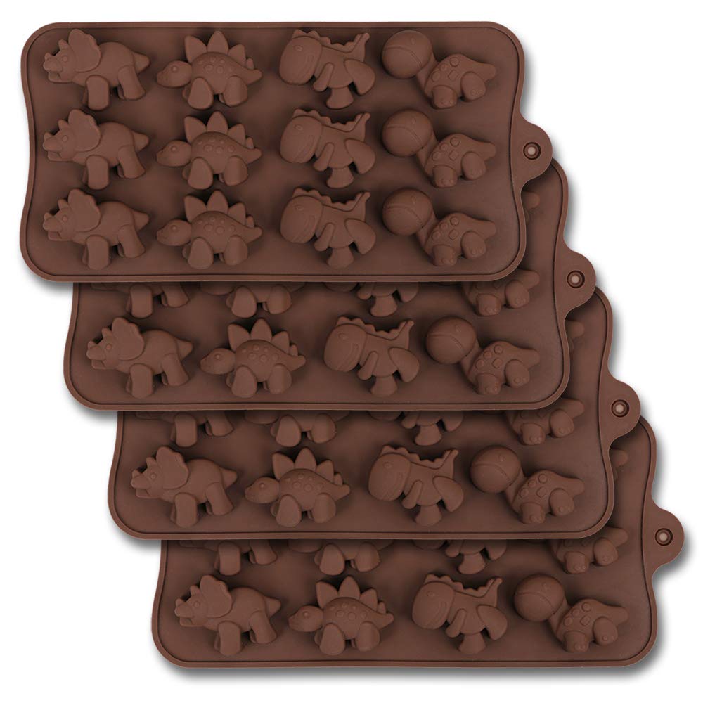 12-Cavity Dinosaur Chocolate Mold, Set of 4PCS Non Stick Silicone Dinosaur Mold for Candy Chocolate Jelly, Ice Cube