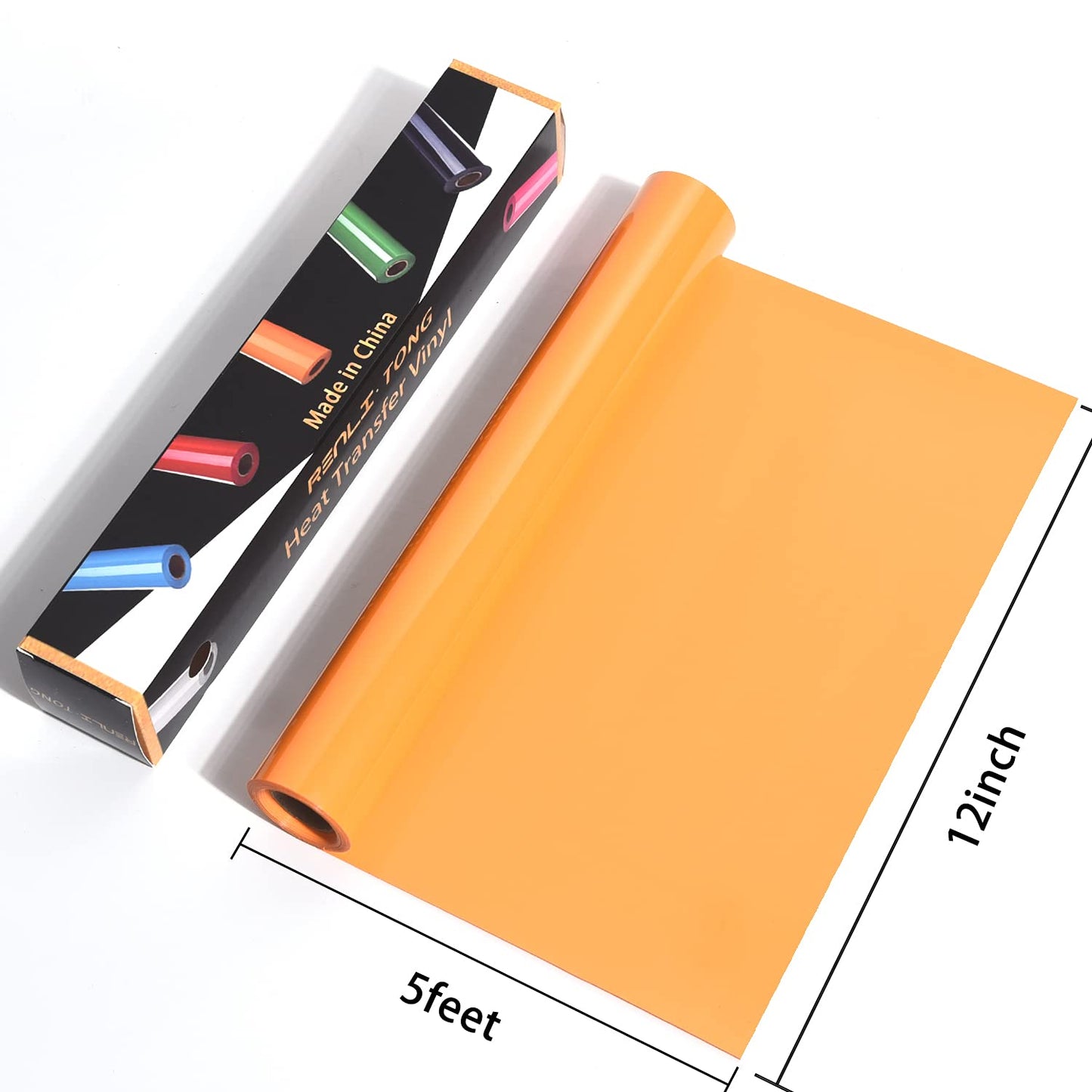 Yellow Orange Iron on Vinyl - 12Inch by 5ft Roll HTV Heat Transfer Vinyl for T-Shirt HTV Rolls for All Cutter Machine - Easy to Cut & Weed for Heat Transfer Design