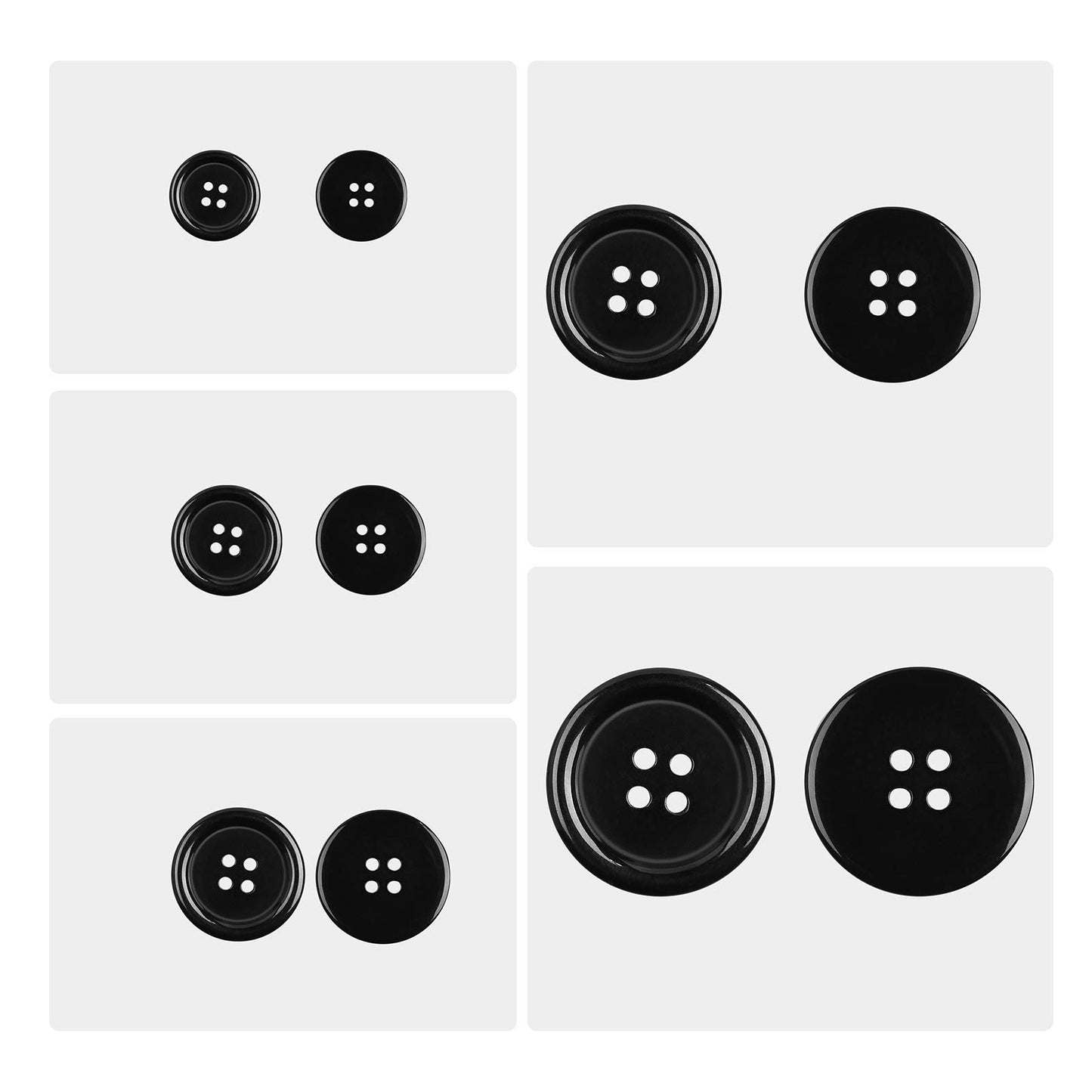 100 Pcs Premium Mixed Resin Sewing Buttons, kidoom Eco-Friendly 4-Hole Craft Buttons, 5 Sizes of Black Buttons Suitable for Sewing, DIY and Holiday Decoration(Black & White)