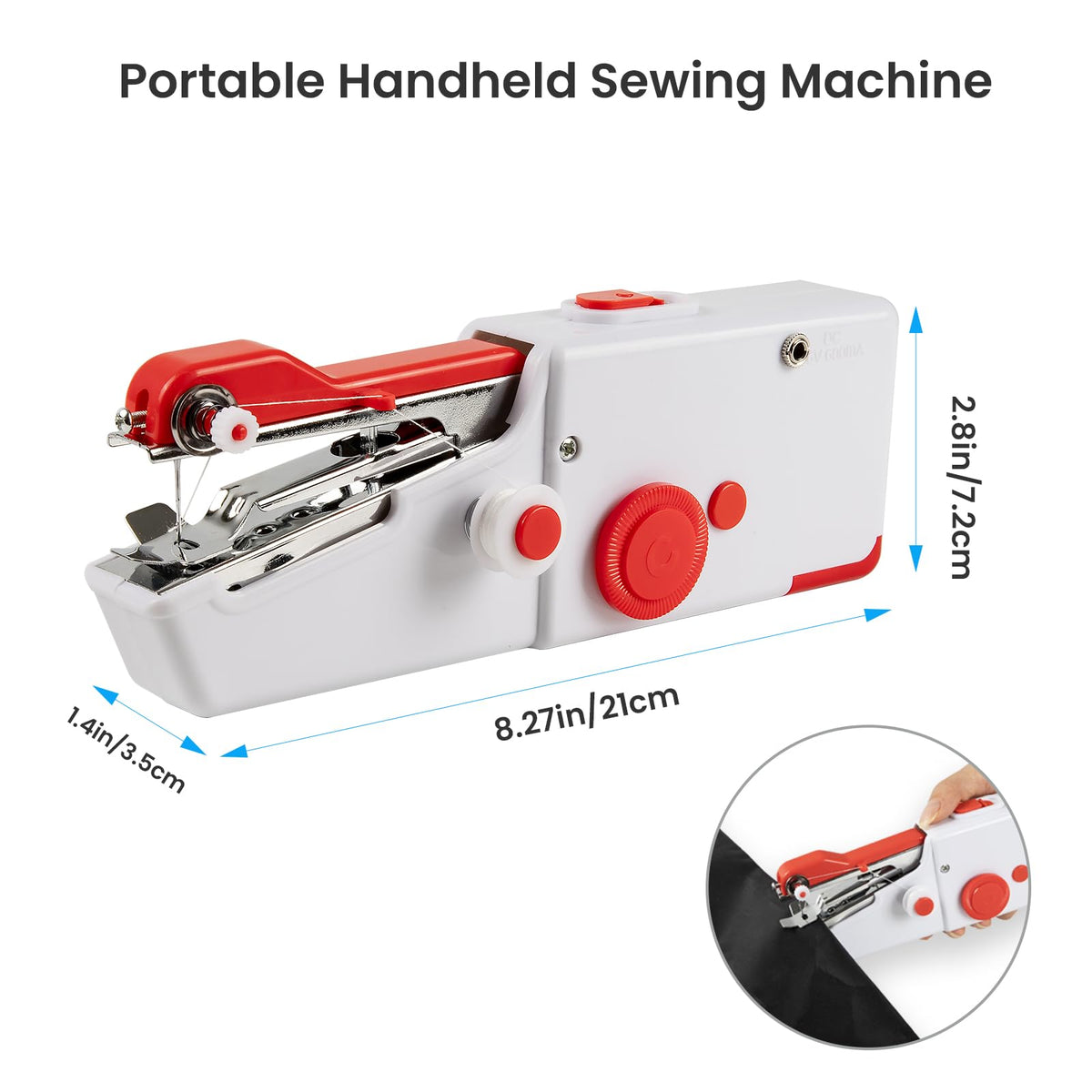 Handheld Sewing Machine, Mini Electric Portable Device for Quick Stitching, Beginners, DIY, Fabrics, Clothes, Home and Travel, White