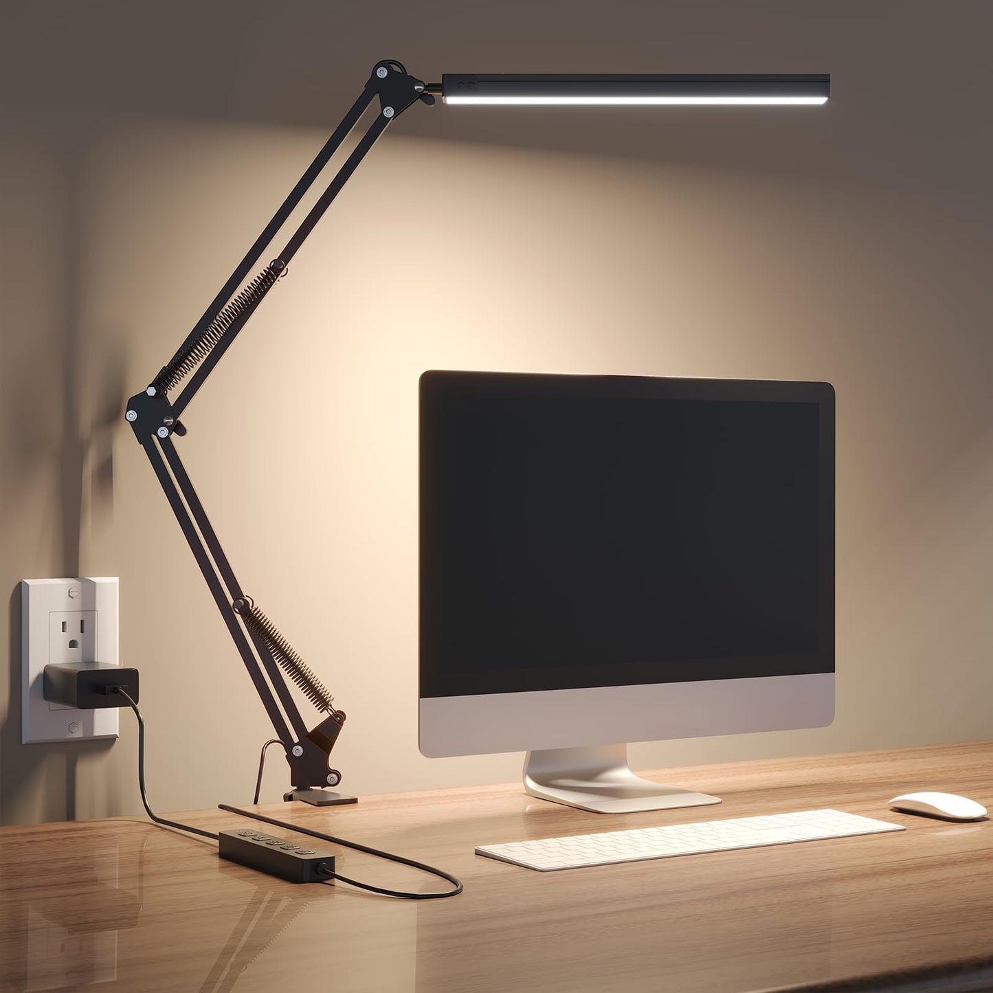 LED Desk Lamp for Home Office, Clamp-On with 5 Light Modes & Auto Shut Off | 14W Adjustable Brightness 5000K Eye-Caring Lighting for Study/Bedroom/Computer Desk