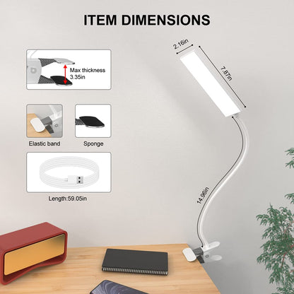 LED Desk Lamp, 5W USB Clip on Light Eye-Caring Reading Clamp Table Lamp with 48 LEDs Flexible Gooseneck, 3 Color Modes and 14 Brightness Levels for Office Bedroom Study (White)