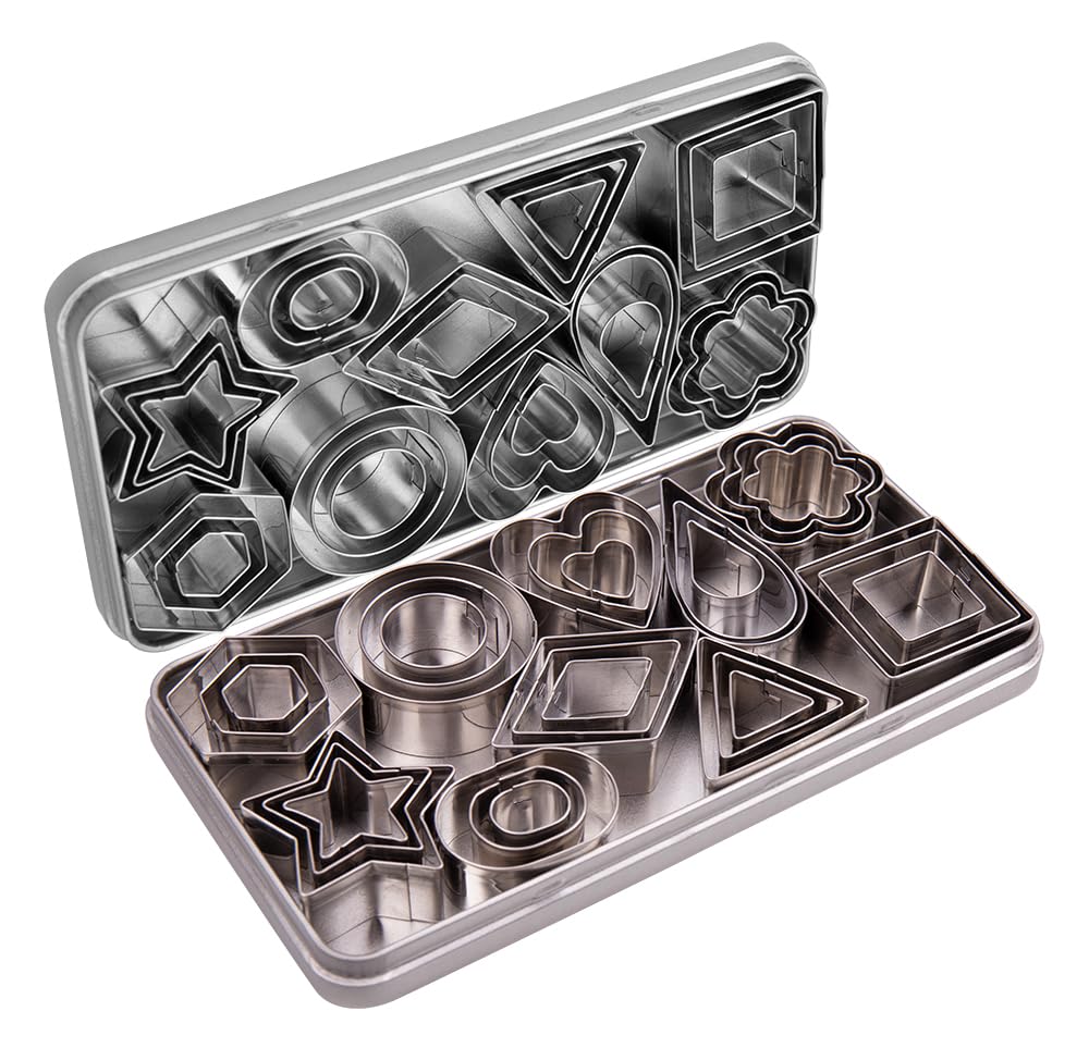 Mini Cookie Cutters Set- Small Heart Star Flower Round Square Hexagon Oval Diamond - 30Pcs Stainless Steel Cookie Cutters - Polymer Clay Cutters Mini Fruit Cutter Small Biscuit Cookie Cutters for Kids