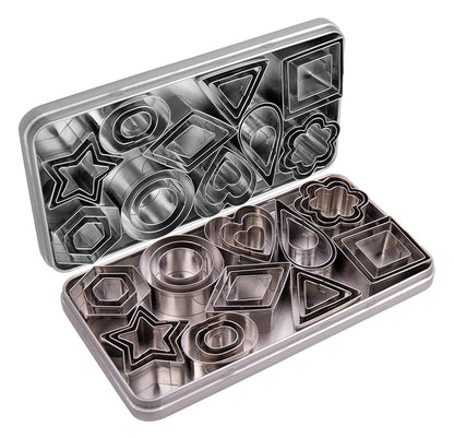 Mini Cookie Cutters Set- Small Heart Star Flower Round Square Hexagon Oval Diamond - 30Pcs Stainless Steel Cookie Cutters - Polymer Clay Cutters Mini Fruit Cutter Small Biscuit Cookie Cutters for Kids
