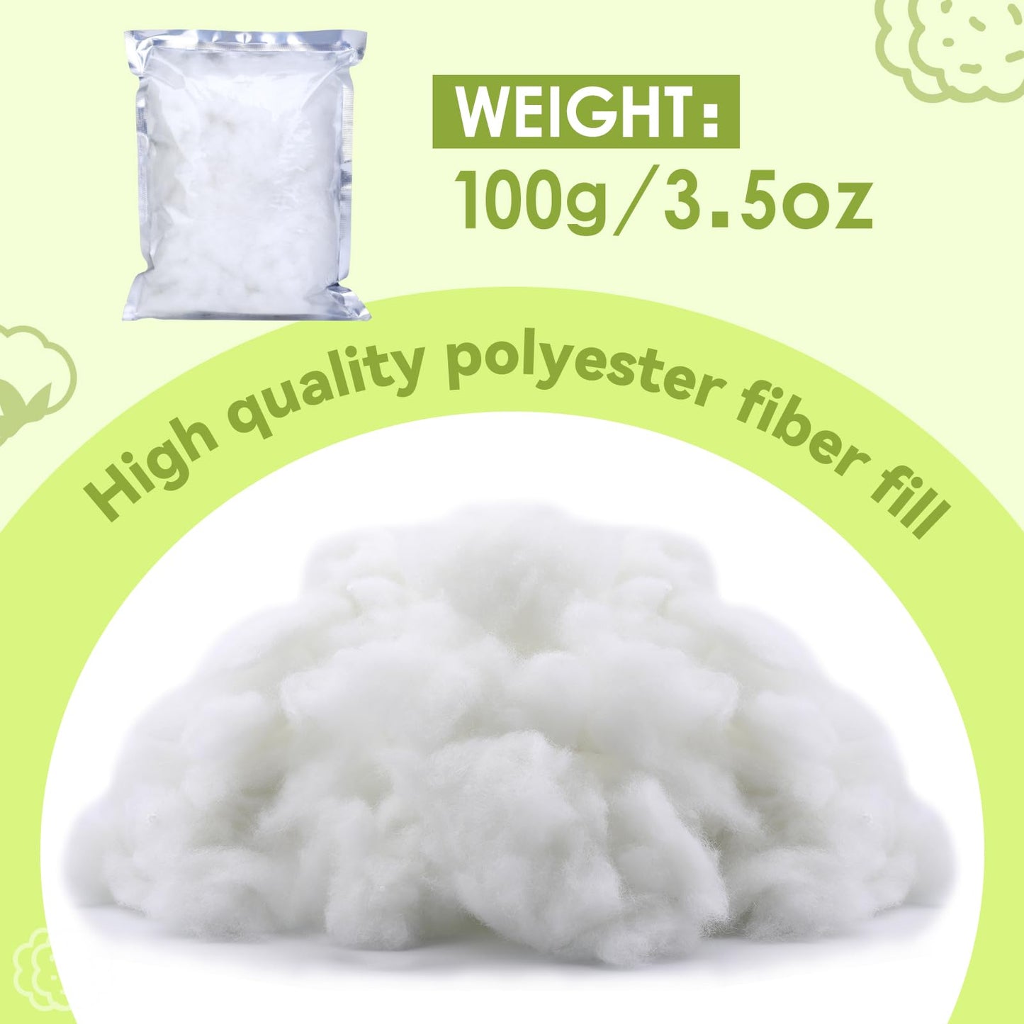 100g/3.5oz Premium Polyfill Stuffing for Stuffed Animals, Polyester Fiber Filling Stuffing, Fluff Polyfill Stuffing High Resilience Stuffing for Crafts, Crochet Stuffing