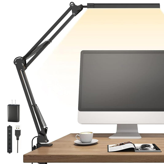 LED Desk Lamp for Home Office, Clamp-On with 5 Light Modes & Auto Shut Off | 14W Adjustable Brightness 5000K Eye-Caring Lighting for Study/Bedroom/Computer Desk