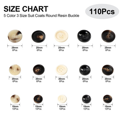 110Pcs Mixed Sewing Buttons, 4-Hole Craft Round Blazer Buttons, 5 Color 3 Size (15mm, 20mm, 25mm) Suit Coats Resin Button, Suitable for Variety Clothing Sewing, DIY Craft (Black & White)