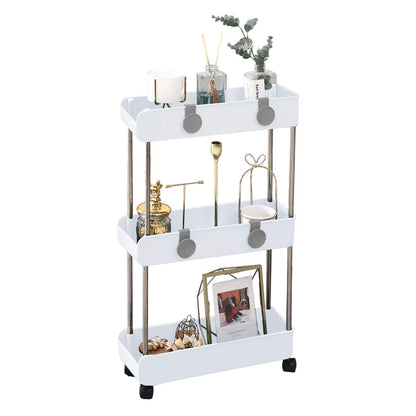 3-Tier Slim Mobile Shelving Unit on Wheels, Slide Out Rolling Bathroom Storage Organizer, Utility Carts Shelf Rack for Kitchen Bathroom Laundry Room Narrow Places, White