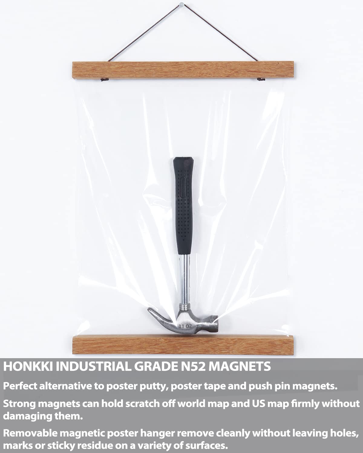 Poster Hanger Magnetic Frames, Strong Magnet, Wood Poster Hanger for Diamond Painting, Maps, Pictures, Prints, Scrolls, Canvas Artwork, Movie Poster, Bedroom, Office, Dining Room Teak