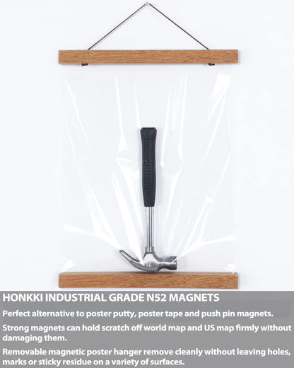 Poster Hanger Magnetic Frames, Strong Magnet, Wood Poster Hanger for Diamond Painting, Maps, Pictures, Prints, Scrolls, Canvas Artwork, Movie Poster, Bedroom, Office, Dining Room Teak